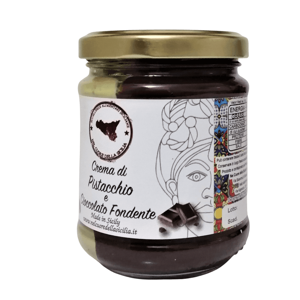 Crema Bi-gusto di Pistacchio e Cioccolato Fondente 200gr - Nel Cuore della Sicilia